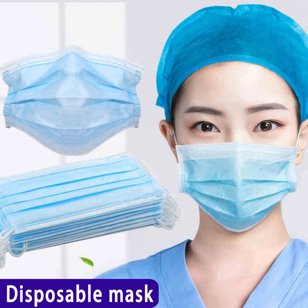 

100/200pcs Disposable protective mask Anti-dust and anti-fog Adult disposable mask Three-layer non-woven face shield