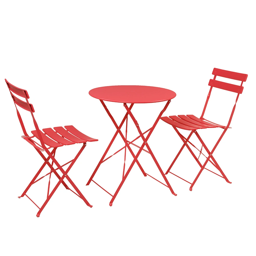 

Iron Folding Three-Piece Set 2 Chairs 1 Table Red[US-W]
