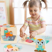 Puzzle 3D en bois de haute qualité, animaux de dessin animé éducatifs, apprentissage précoce, Cognition, Intelligence, jeu pour enfants