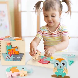 Alta qualidade 3d quebra cabeças de madeira educacional dos desenhos animados animais aprendizagem precoce cognição inteligência jogo para crianças brinquedos