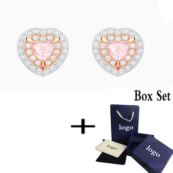 

SWA 2020 Fashion New Pierced Earrings Rose Gold Light Pink Heart Pattern Crystal lady Elegant Luxury y Romance Gift