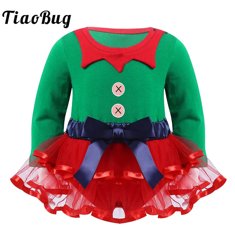 Infant Baby Girls Christmas Elf Costume Autumn Winter Long Sleeve Mesh Tutu Romper Dress Toddler Kids Fancy Cosplay Xmas Clothes |