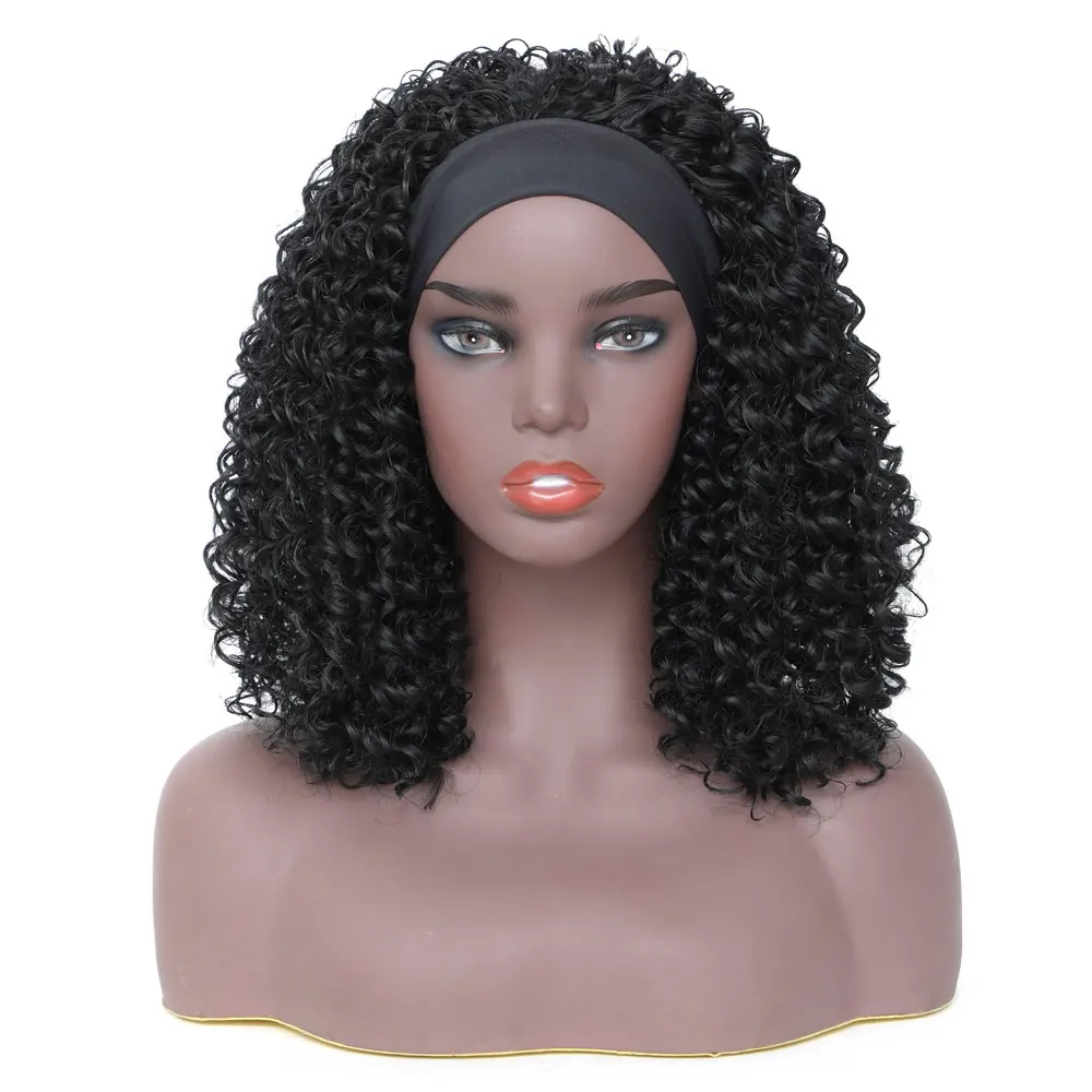 Short Bob Curly Headband Wig for Women Deep Wave Synthetic Wig Daily