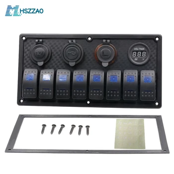 

12-24V Car Universal Switch Panel 4/6/8 Position Rocker Switch Panel Combination With USB Cigarette Lighter Voltmeter