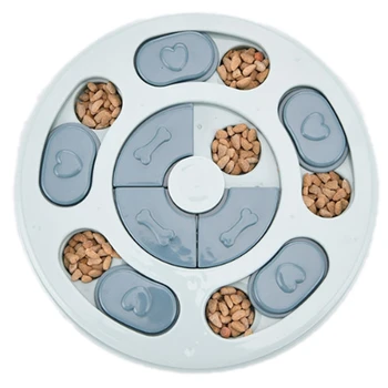 

Dog Food Turntable Pet Puppy Treat Dispenser Dog Puzzle Toy Bowl Interactive Training Games Feeder blue Round