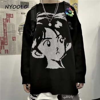 

NYOOLO Harajuku style vintage Streetwear knitted sweater Autumn winter loose thicken warm hip hop pullover sweater women men top