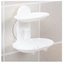 Dubbele Zeepbakje Sterke Zuigkracht Zeep Holder Cup Lade voor Douche Badkamer (Wit)(China)