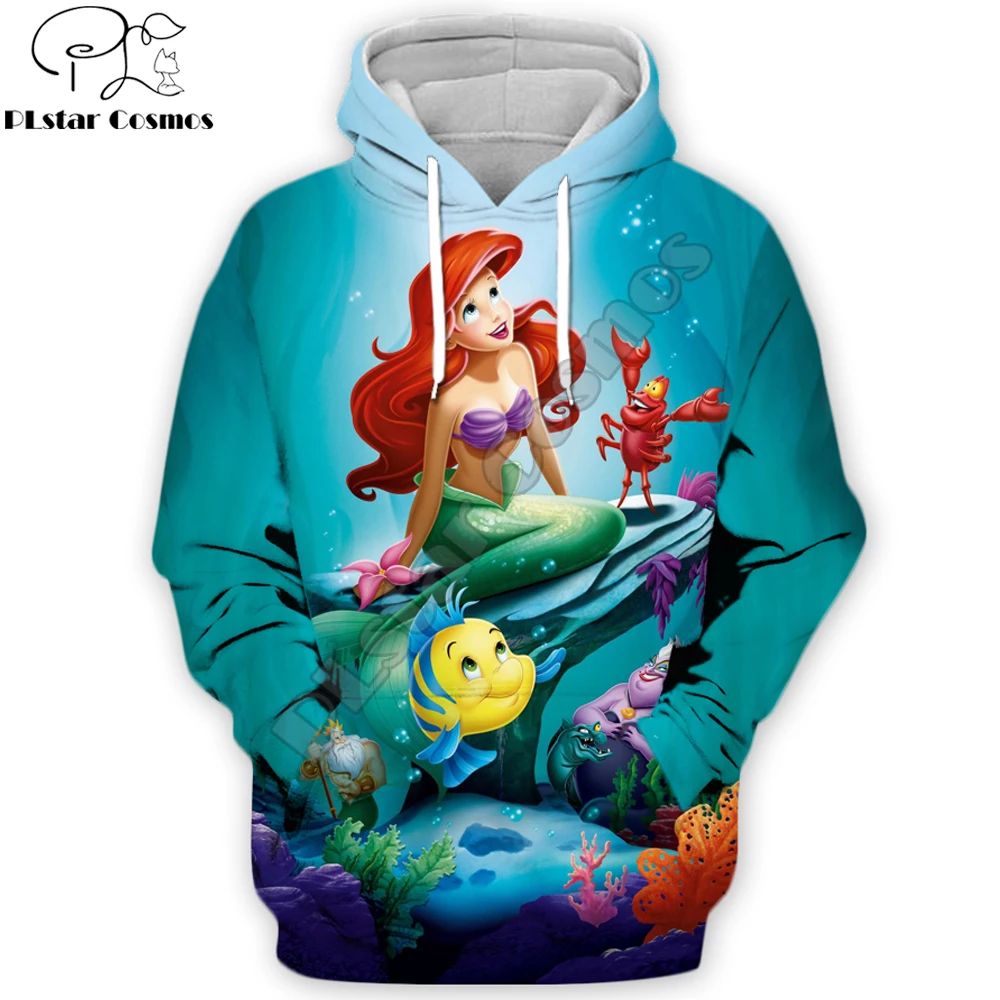 2019 Fashion Men Cartoon 3D Hoodies Anime movie little mermaid pattern Printed Sweatshirt/zip hoodie Unisex streetwear
