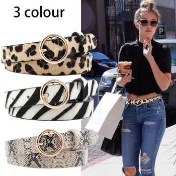 

Cinture Firmate Belt Women Snake Zebra Print Thin Horsehair Waist Belt PU Leather Gold Ring Buckle Belts for Ladies Female