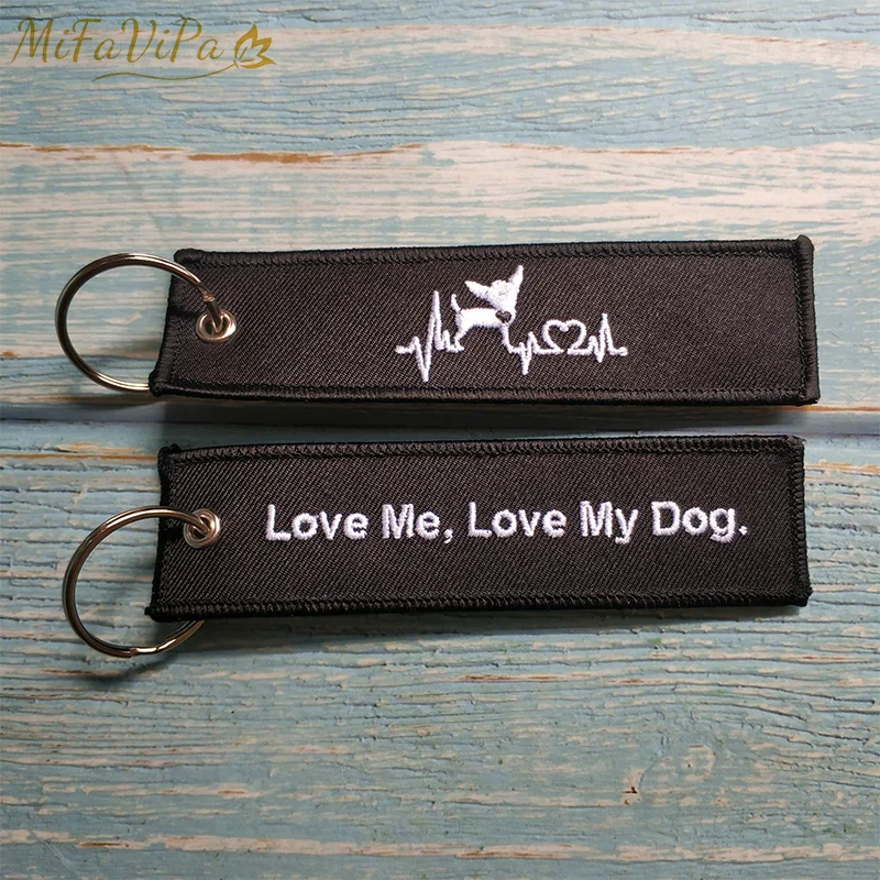 MiFaViPa Embroidery Lovely Dog Keychain Porte Fashion Trinkets Gift Motorcycle Car Key Accessories Love Me Love My Dog Key chain Ring (7)