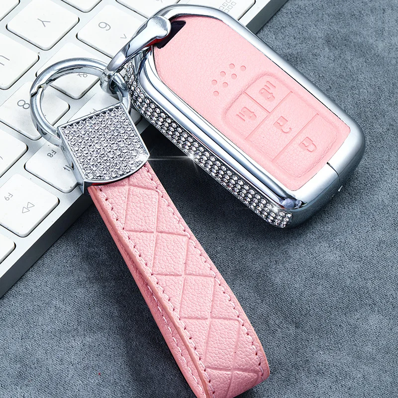 C pink Роскошный Алмазный автомобильный чехол для дистанционного ключа для Honda Accord Civic Odyssey CRV Pilot HRV Vezel City - Название цвета: C pink