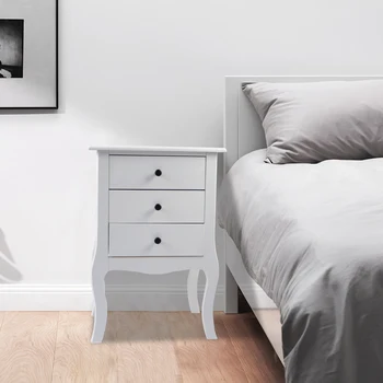 

【US Warehouse】European Bedside Table with Three Drawers White
