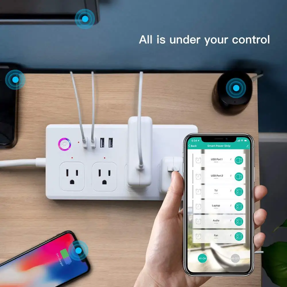 Smart power Strip WiFi power Bar совместим с Alexa, Google Home и IFTTT, 4 usb-порта для зарядки и умные розетки