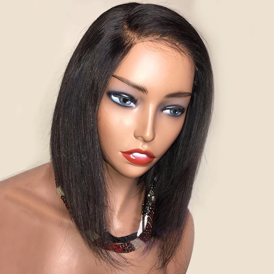 Sassoon Bob 13*4 Короткие прямые парики из натуральных волос на кружеве для женщин, черные бразильские волосы Remy, предварительно сорванные