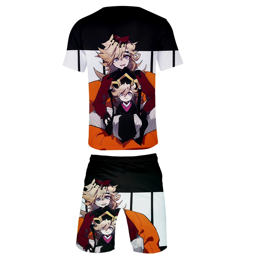 Demon Slayer Kimetsu no Yaiba Cool Harajuku Fashion New Arrival 3D Streetwear two piece set O-neck tshirt and shorts Men's Set Demon Slayer Kimetsu no Yaiba Cool Harajuku Fashion New Arrival 3D Streetwear two piece set O-neck tshirt and shorts Men's Set