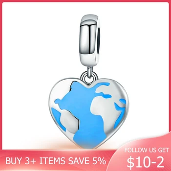 

CodeMonkey Genuine 925 Sterling Silver Travel Dream Map in Heart Dangle Charms fit Bracelets & Necklaces Jewelry Accessories 351
