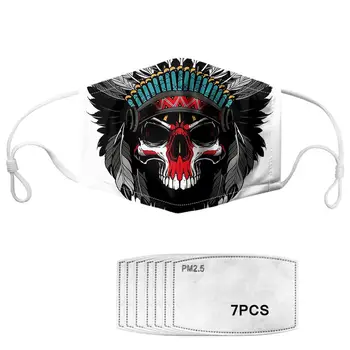 

Dust-proof Mask Skull Printed Women Floral Skeleton Winter Health Prevent Infection 7PCS Filters Kids Masks 2020 Dropshipping