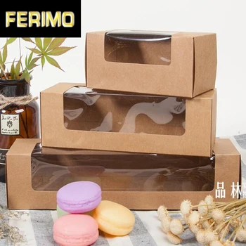 

30Pcs Long Kraft Paper Box Brown Cupcake Box with window Macaron Packaging Box Wedding Party Favor Candy Boxes 2 sizes