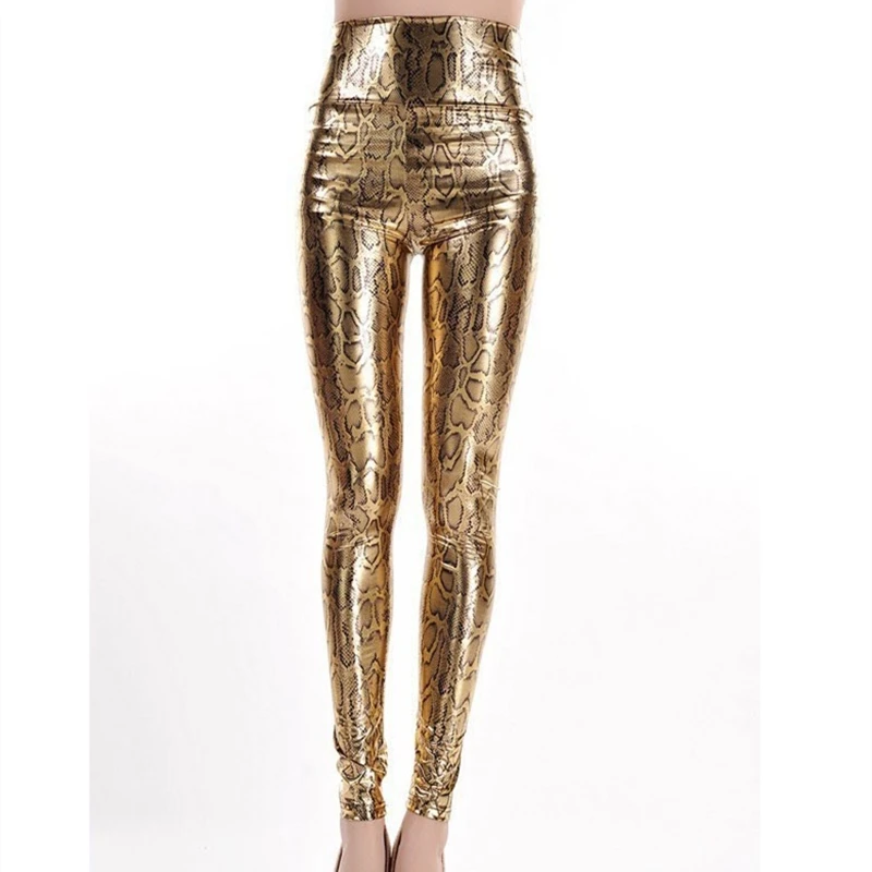 Модные золотые сексуальные леггинсы, женские штаны со змеиным принтом, тонкие леггинсы с высокой талией, джеггинсы пуш-ап, Calzas Mujer, леггинсы O4A091