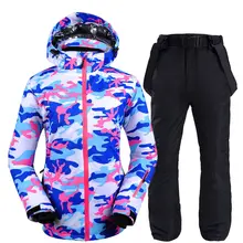 Красный, синий, камуфляж, женский зимний костюм, сноубординг, одежда, зимняя, для занятий спортом на открытом воздухе, водонепроницаемая, ветрозащитная лыжная куртка+ штаны для сноуборда с поясом