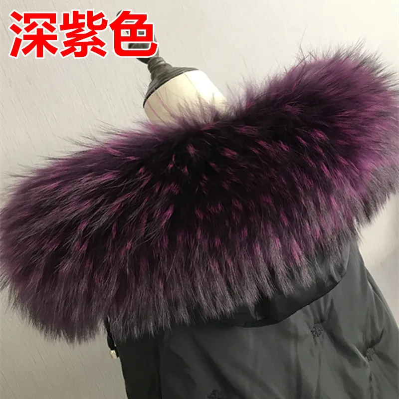 Dark purple Зимнее новое пальто с воротником из натурального меха енота, модная теплая шаль большого размера, Воротник из лисьего меха, женский длинный роскошный брендовый шарф для женщин - Цвет: Dark purple