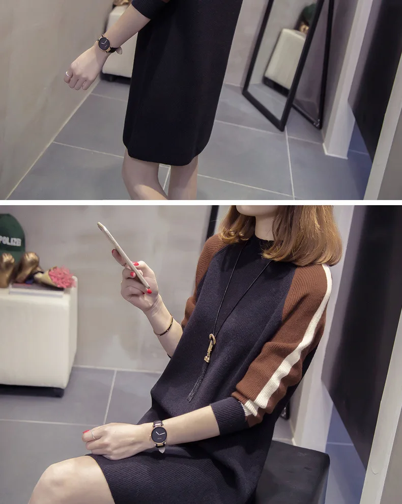 

999 # High Collar Women's Pullover Mid-length Autumn And Winter Base Shirt Pullover Dress Loose-Fit Korean-style Long-sleeve Kni