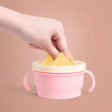 Детская непроливающаяся чашка для закусок Младенческая двойная ручка Силиконовая миска для кормления печенья 19QF