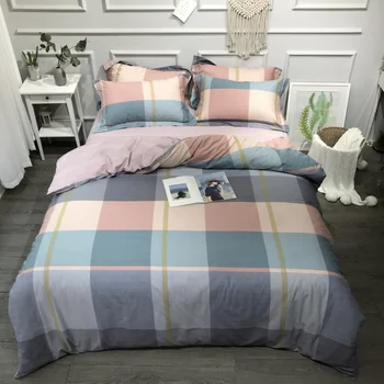 

2020 New Checker Design Cotton Sanding Fabric Bedding Set Quilt Cover Queen Size King Size Duvet Cover Set