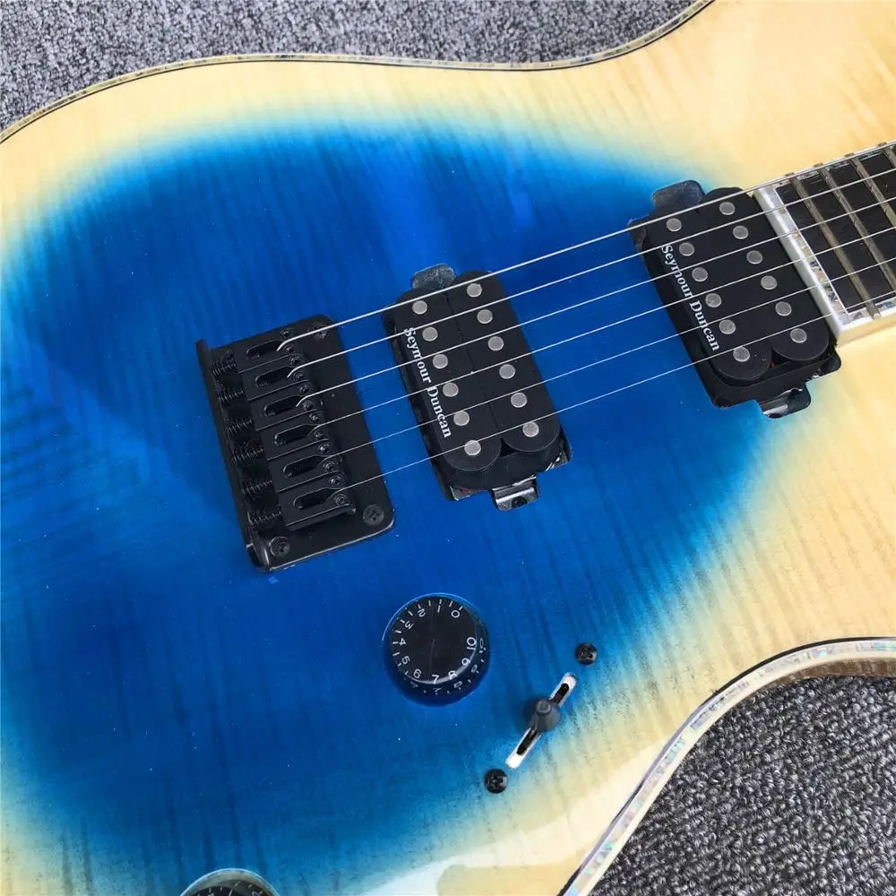 Электрогитара Mayones Ebony fingerboard blue burst 6 струн, шея через тело, обвязка Abalone, черная аппаратная гитара Mayones
