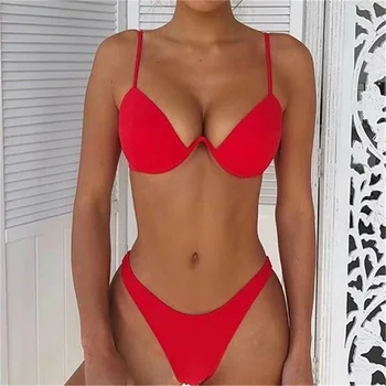 

2020 Padded Bra Women Push-up Bandage Bikini Set Swimsuit Triangle Swimwear Bathing Solid Color Swimsuit Swimwear Beachwear Swim