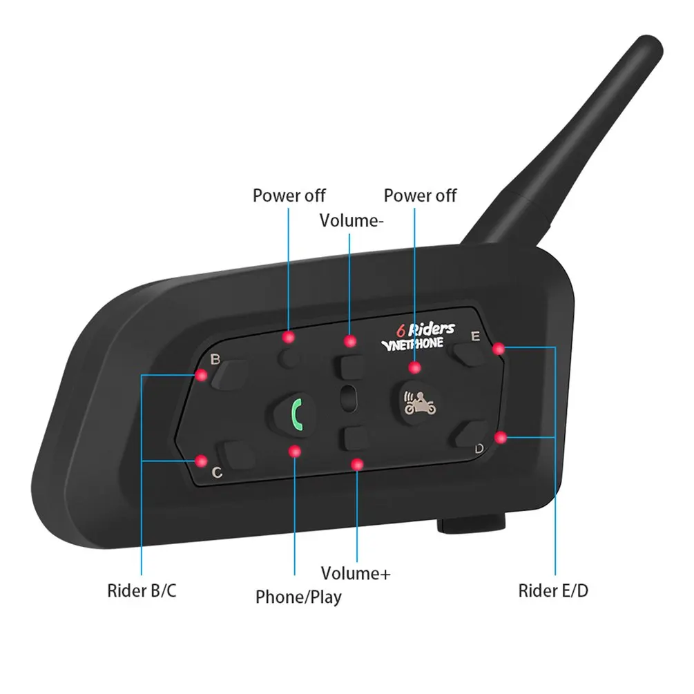 2 шт мотоциклетная Bluetooth гарнитура 1200 м Интерком диапазон связи Шлем Интерком между 6 мотоциклистами