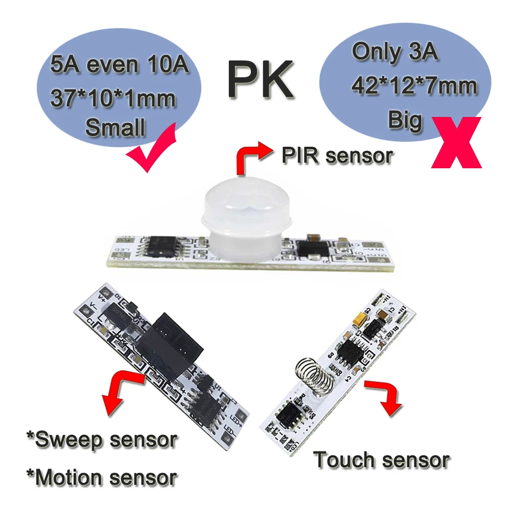 5V 12V 24V 4A regulable interruptor Sensor de mano atenuador de onda PIR interruptor para tira LED Interruptor táctil para la cocina luces LED para gabinetes