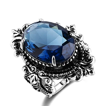 Синий Bague Ringen Новое поступление винтажное большое овальное сапфировое Gemstome кольца для мужчин и женщин 925 пробы Серебряное кольцо юбилей вечерние подарки - Цвет камня: Синий