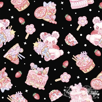 

148cm Wide Sweet Bear Dessert Printed Textile Polyester Fabric Patchwork Sewing Material DIY Crafts Making For Dress Bag