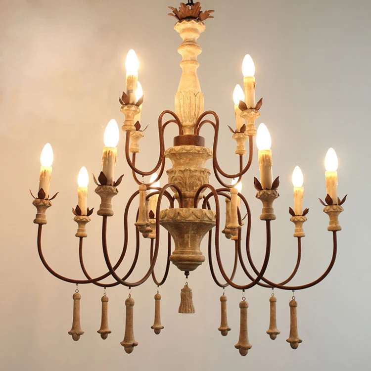 12 lights Американский Ретро 8+ 4 головы деревянная люстра ресторан гостиная украшение сделано старый дизайн железная свеча E14 освещение светодиодный подвесной светильник - Цвет абажура: 12 lights