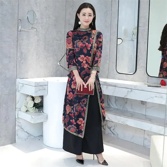 Азиатская одежда aodai вьетнамский Чонсам элегантное женское платье для женщин китайское традиционное платье Ципао китайское платье - Цвет: color1