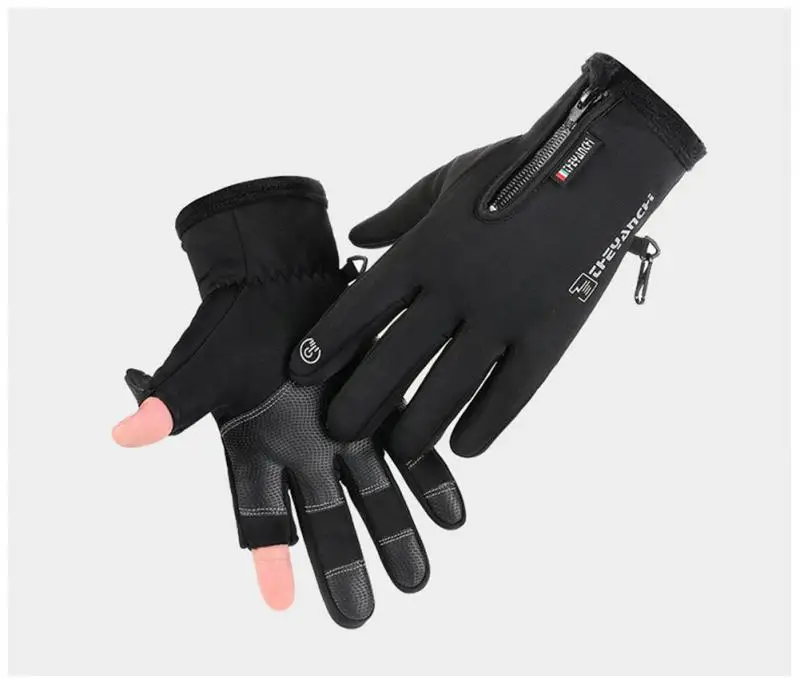 2022 1Pair Outdoor Winter Fishing Gloves Exposed Two-finger Non-Slip Screen Waterproof Non-slip Wrist Elastic Warm Fishing Glove