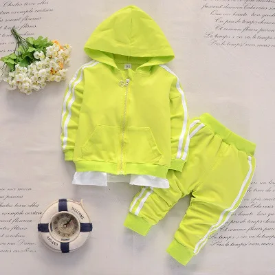 Vestidos New kids clothes Infant bebes boy sport suit roupas infantis menina Baby girl clothes striped hooded coat pant 2pcs/set