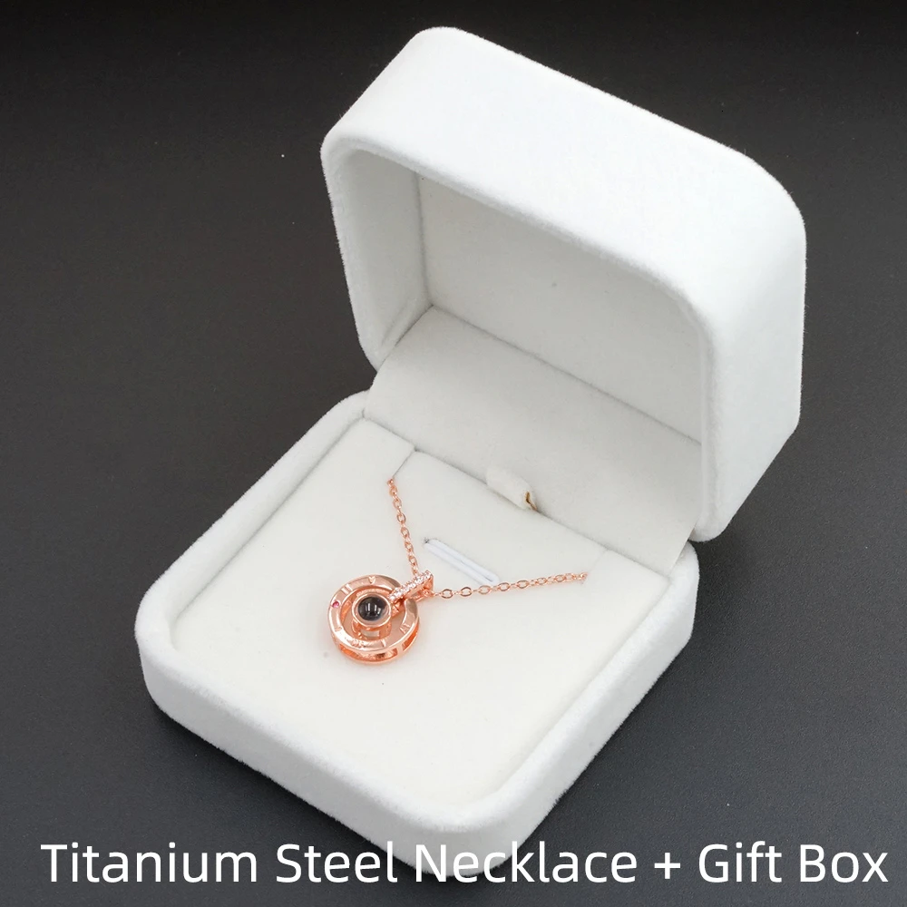 TitaniumSteelGoldBox Сплав S925 розовое золото серебро 100 языков I Love You проекционный кулон ожерелье Женщины Романтическая любовь память свадебное ожерелье - Окраска металла: TitaniumSteelGoldBox