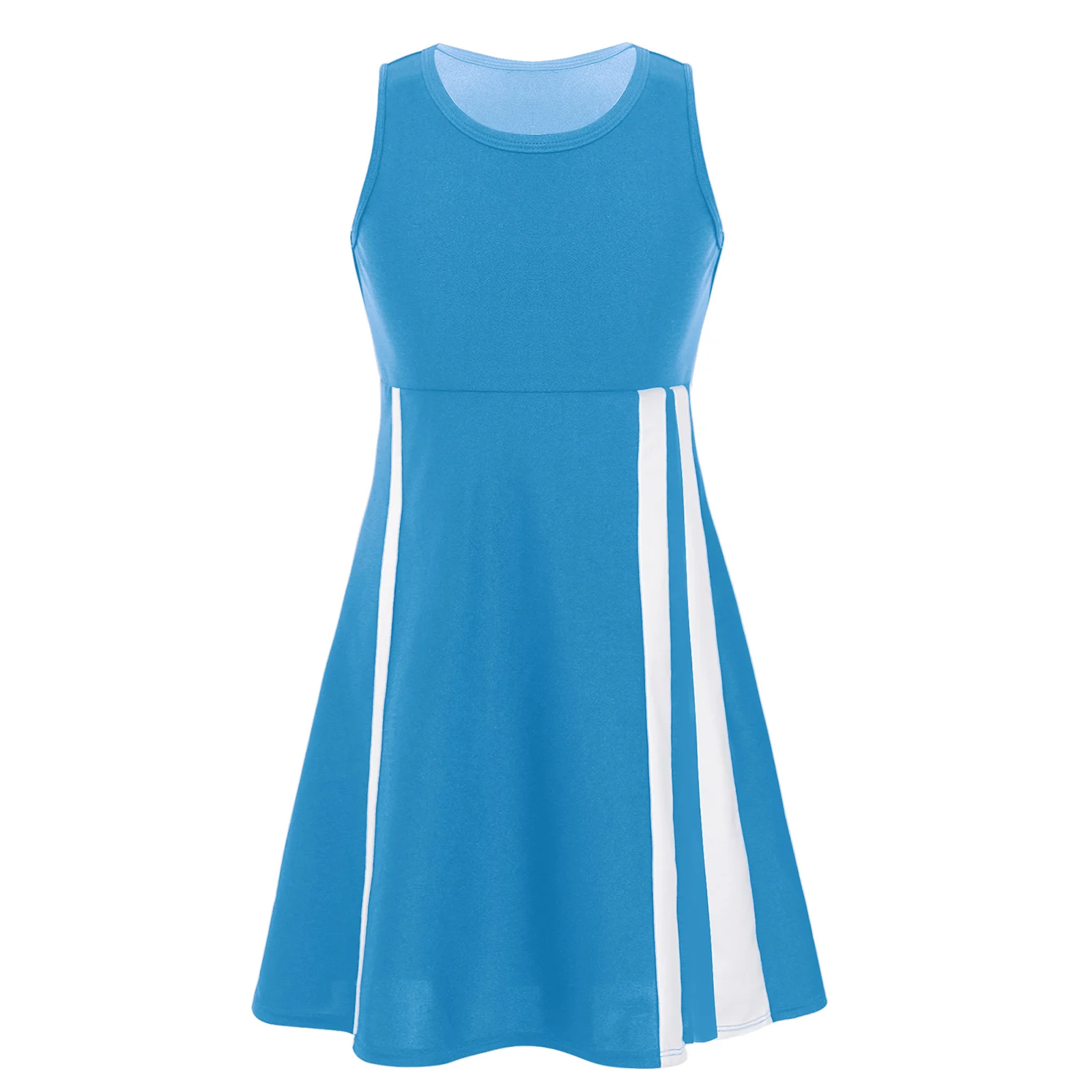 Kids Girls Sport Tennis Dress Casual Round Neck Sleeveless Sports Mini Dress Badminton Dancing Cheering Outfits Gym Sportswear
