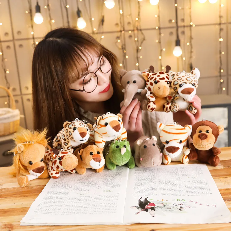 

Simulating Small Animal Plush Toys Elephant Monkey Lion Leopard Trumpet Grab Doll Hanging Tiger Doll Keychain Plush Toy Super