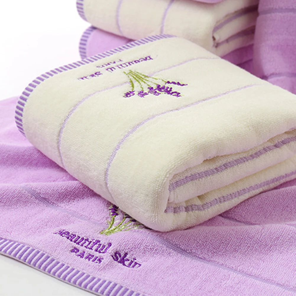 Lavender Embroidery Absorbent Antibacterial Bath Towel Shower Sheet Hand Face Soft Cotton Blend Beach Thickened Large Adults
