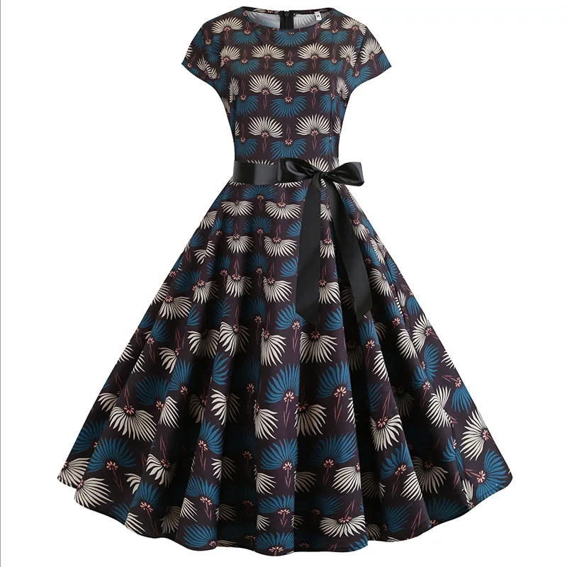 

3D Photo Shoot Hot Selling Retro Hepburn Wind Digital Printing Big Skirt Waist Hugging Long Skirts Dress Women's 312