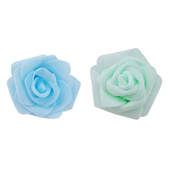 

200Pcs 6Cm Foam Rose Heads Artificial Flower Heads Wedding Decoration - 100Pcs Light Blue & 100Pcs Mint Green