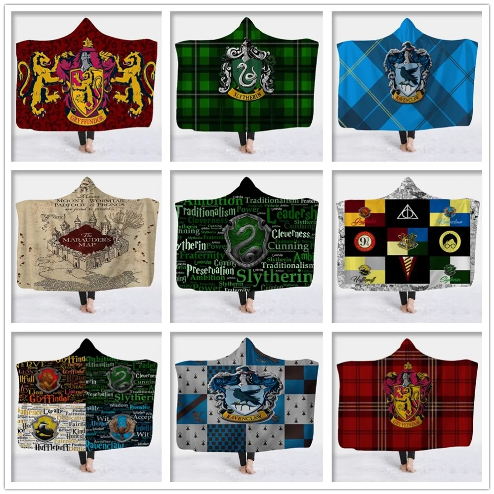 DREAM KARIN Slytherin Ravenclaw Gryffindor Hufflepuff 3D плюшевое одеяло с капюшоном для взрослых и детей, теплое, ноское, Прямая поставка