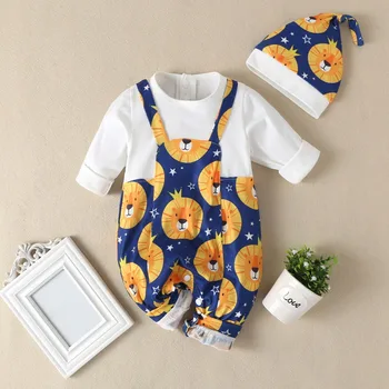 

Newborn Baby Rompers Autumn Casual Cotton Cartoon Jumpsuit Animal Pattern Infant Long Sleeve Bodysuit Free Hat Romper Set 2020