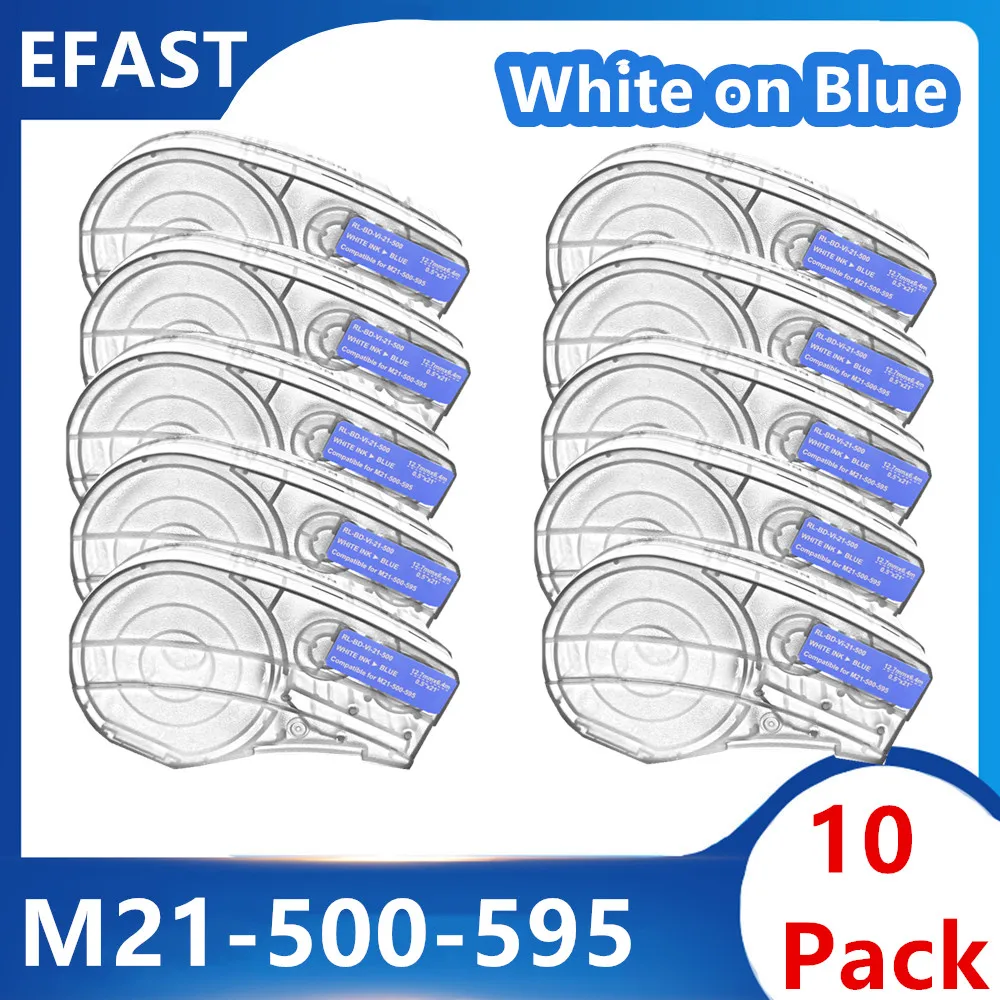 

10Pack M21 500 595 Vinyl Label Ribbon White on Blue For BMP21 PLUS Printer Black On White M21-500-595 12.7mm * 6.4m