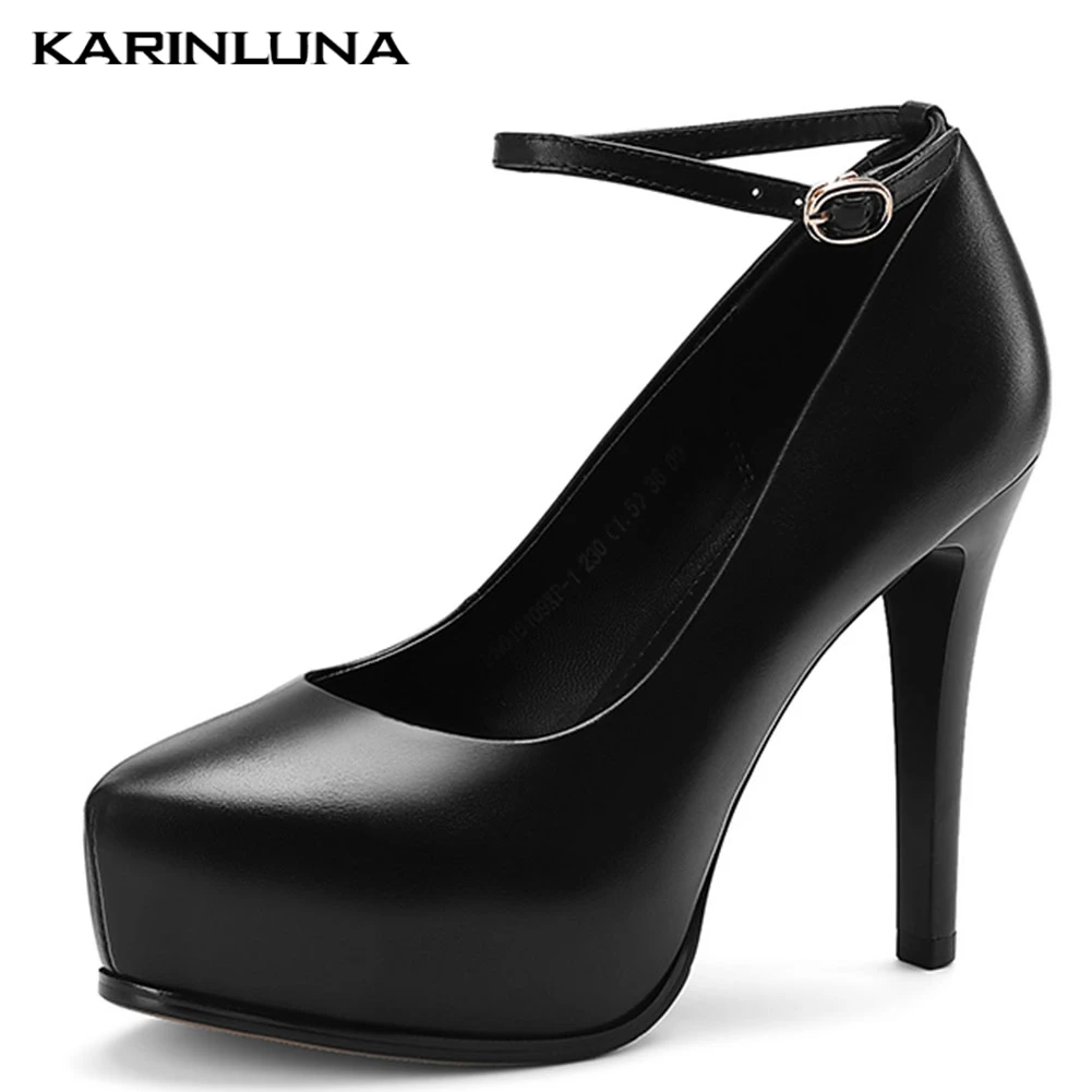 

Karinluna 2020 Dropship Top Quality Nature Cow Genuine Leather Platform High Heels Office Lady Party Pumps Women Shoes Woman