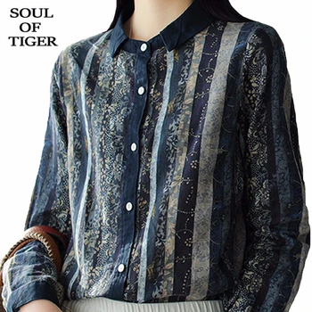 

SOUL OF TIGER 2020 New Spring Chinese Fashion Style Womens Vintage Tops Ladies Floral Printed Shirts Casual Streetwear Blouses