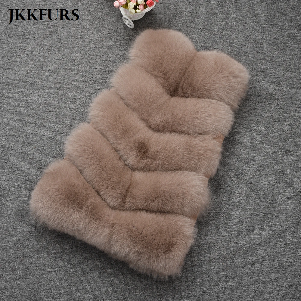 Женский жилет JKKFURS Длинный из натурального меха лисы 5 рядов S1571 зима 2019|Шубы и
